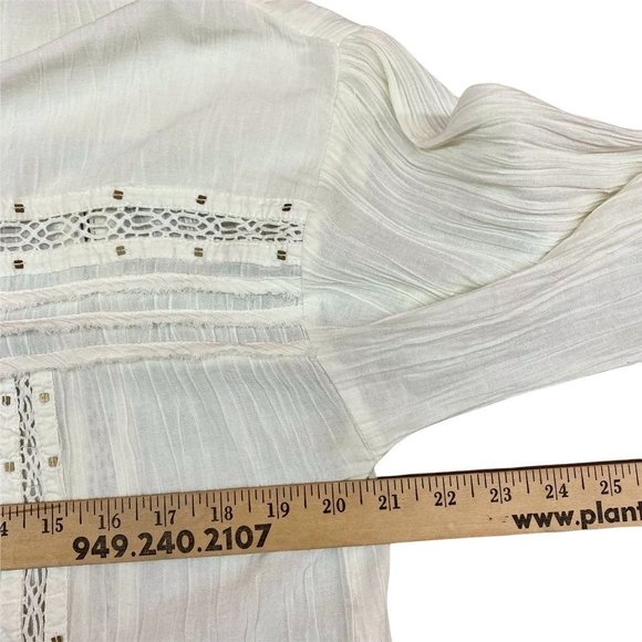 Free people Lantern Sleeve Ivory Lace Trim Blouse  S - Picture 5 of 7